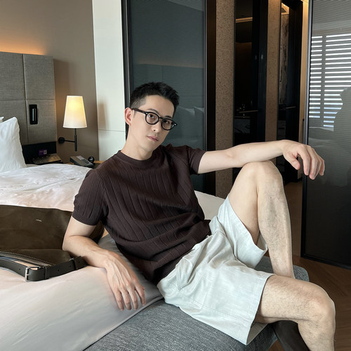 NickTian纯色极简冰丝针织短袖
