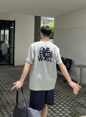 nick tian 美式休闲字母刺绣短袖T恤男夏季简约宽松打底衫半袖潮