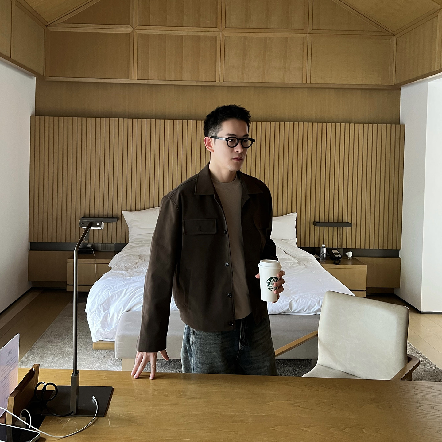 Nick Tian 秋冬薄款宽松皮衣夹克男新款休闲翻领复古简约棕色外套