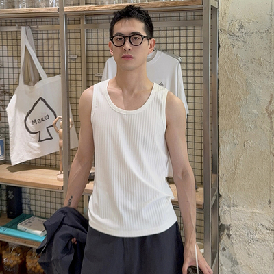 NickTian肌理感条纹白色背心