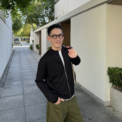 美式slimfit宽松短款拉链开衫