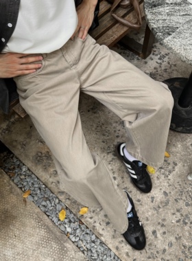 Nick Tian 春季新款韩版卡其色牛仔裤男简约休闲小阔腿宽松直筒裤