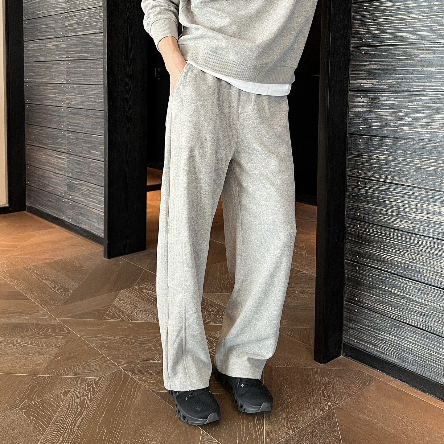 Nick Tian 休闲宽松百搭华夫格运动裤卫裤男秋冬直筒松紧腰长裤子