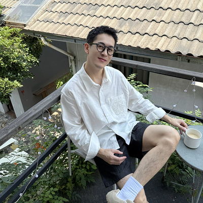 NickTian镂空口袋薄款亚麻衬衫