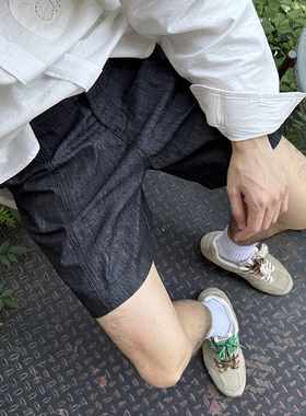 Nick Tian 高级感老钱风肌理感牛仔短裤男夏季新款宽松休闲百搭