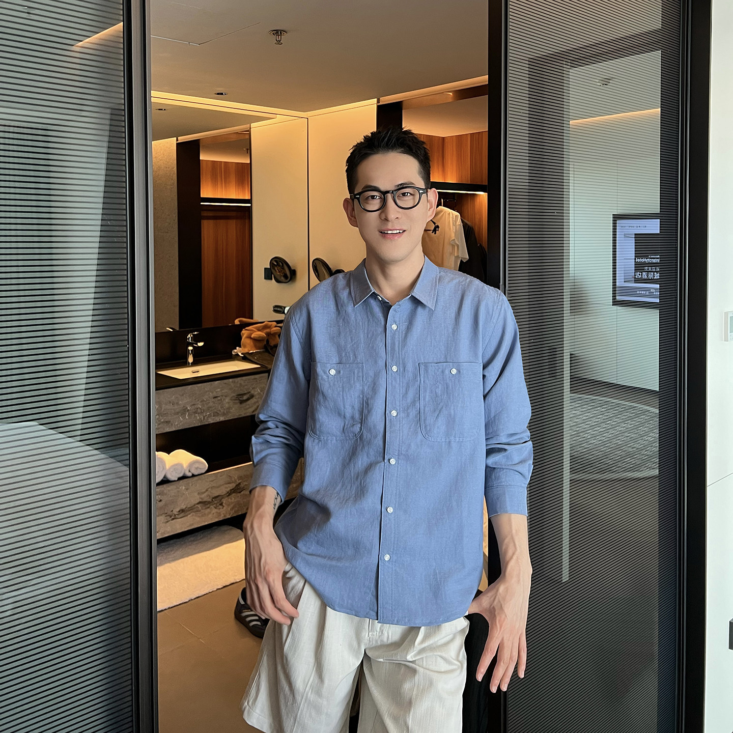 Nick Tian 夏季防晒柔软垂感薄款莱赛尔长袖衬衫男休闲翻领衬衣