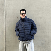 蓝色宽松排骨羽绒服男冬季 Nick Tian 休闲立领可拆卸连帽外套夹克