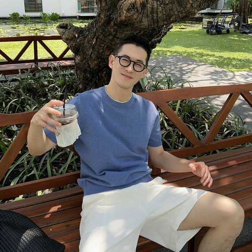 NickTian假两件针织冰丝短袖