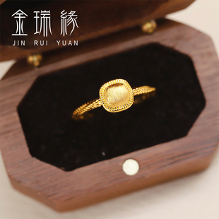 足金999黄金小面包戒指小方糖指环复古5G黄金流金岁月戒指送女友