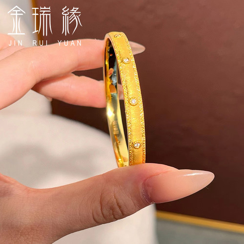 黄金点钻手镯女2024新款999足金小众设计镯子生日礼物送女友老婆