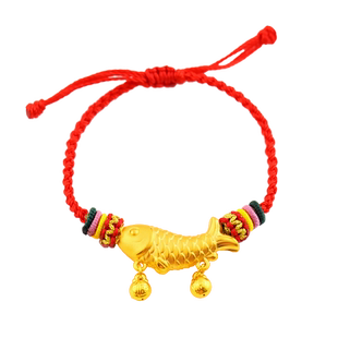 黄金鲤鱼吊坠锦鲤3D硬金年年有余编织项链999足金编绳手链纯金女