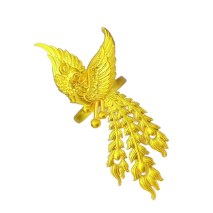 24K黄金中国新娘婚嫁足金999显大戒指女 凤凰指环古法传家活口