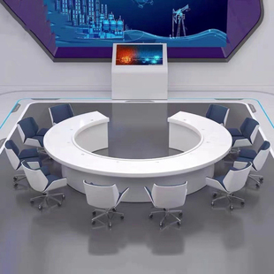 白色会议桌彩绘12人谈判会议桌定制曲面工作台接待台简约现代