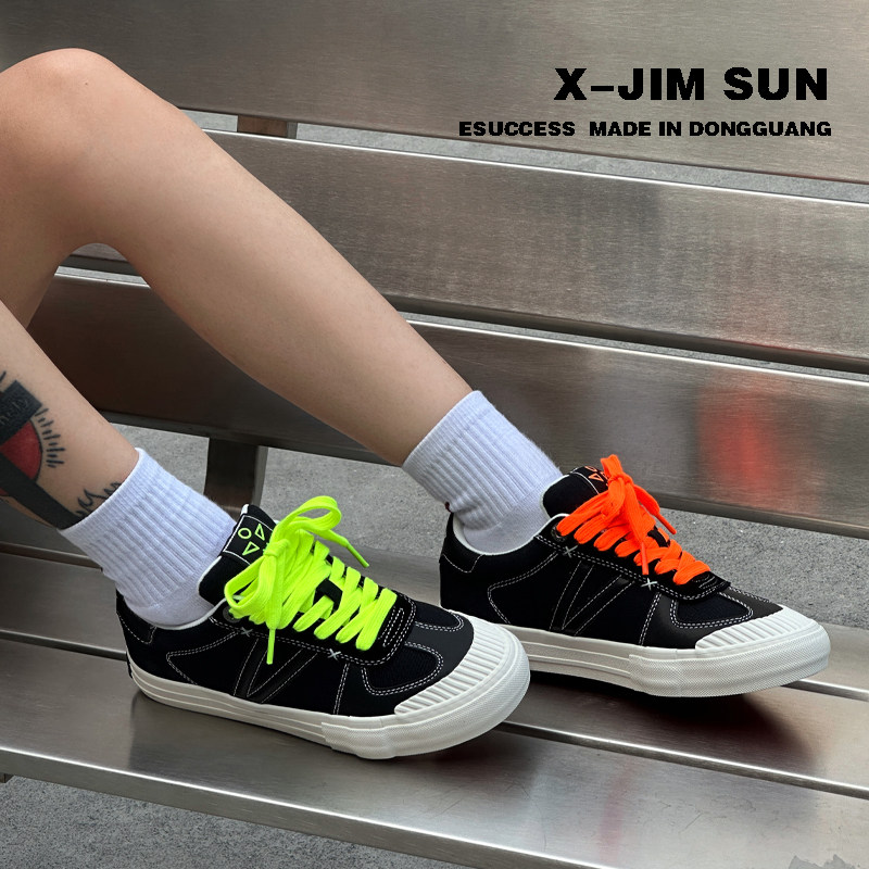 击上滑板鞋黑色简约复古板男夏季鞋鸳鸯色鞋带透气拼色增高鞋百搭