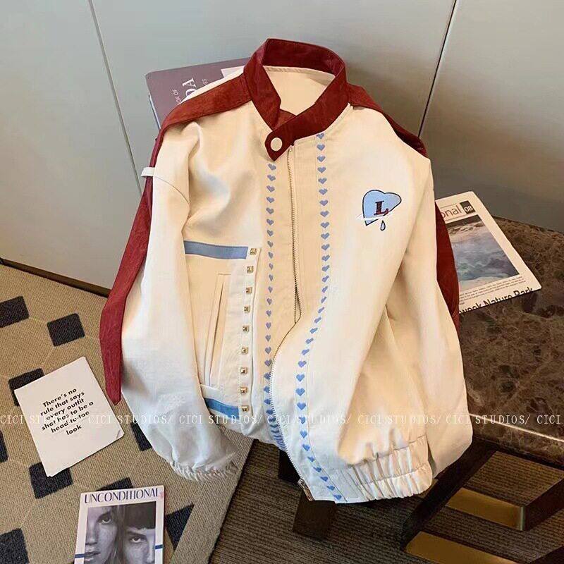 港风服外套韩版棒球宽松新款机车秋季色拼接撞服高级感2023女复古
