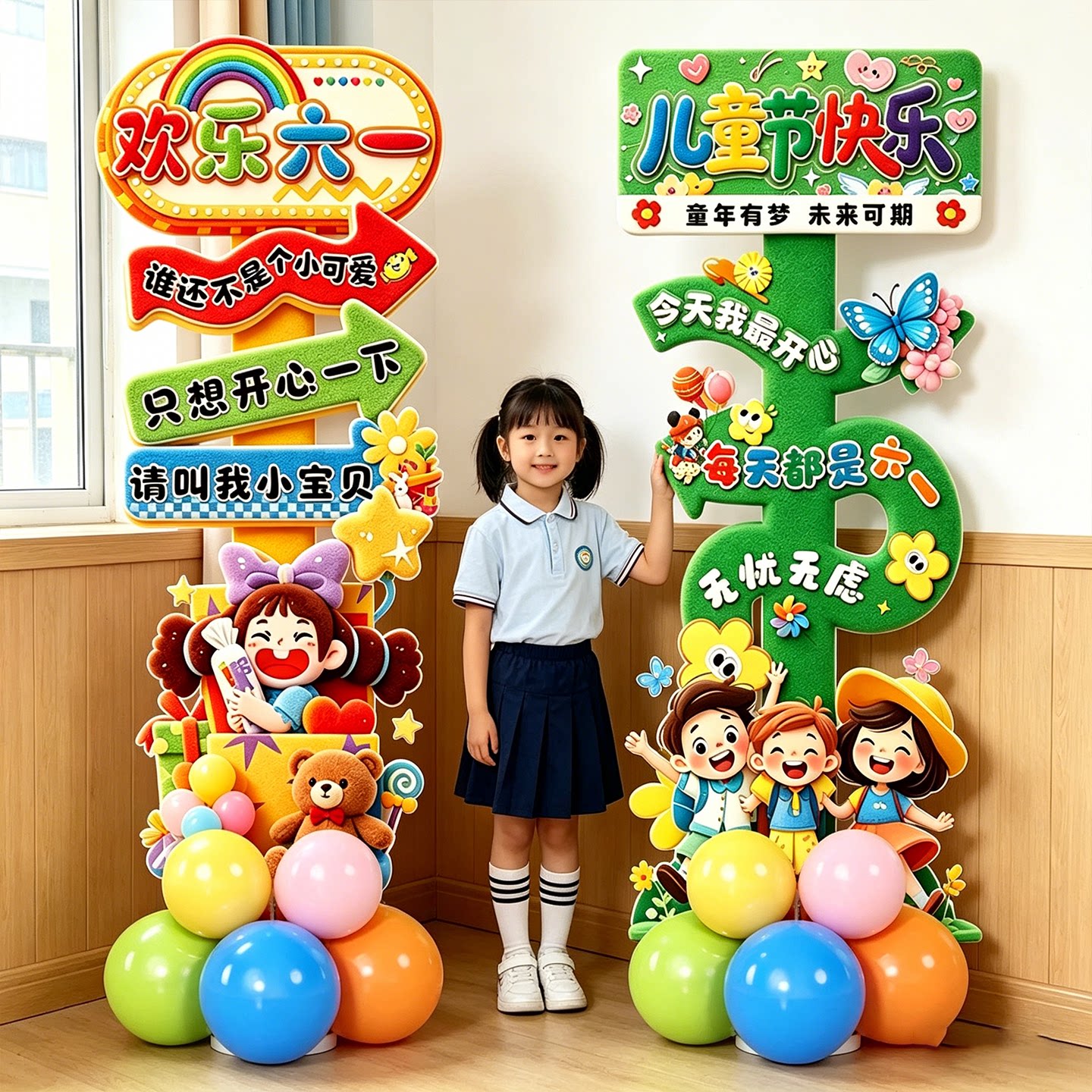 六一儿童节学校幼儿园教室门口装饰氛围场景布置kt板立柱气球迎宾
