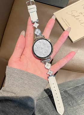 适用oppowatchS手表X2mini表带小香风四叶草拼接皮质oppowatchX/4Pro夏天智能运动皮质腕带watch3/2/1替换带