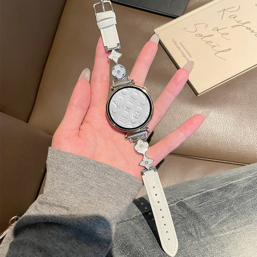 适用oppowatchS手表X2mini表带小香风四叶草拼接皮质oppowatchX/4Pro夏天智能运动皮质腕带watch3/2/1替换带