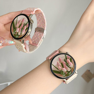 适用oppowatchS手表X2mini表带X2/X新款撞色编织尼龙回环腕带OPPO智能运动watch4pro男女夏天透气替换带