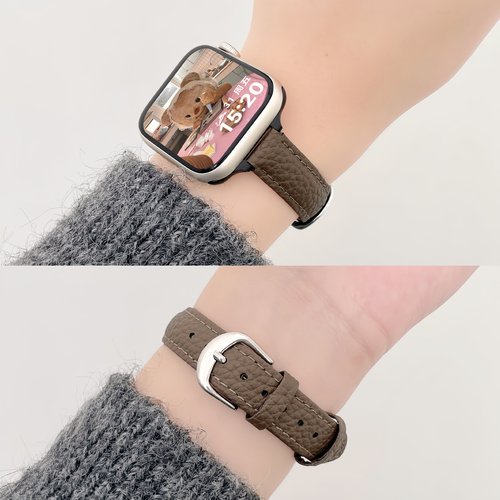 适用红米手表双色荔枝纹皮质表带