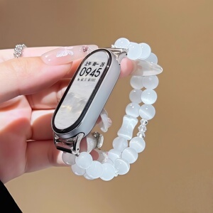 适用小米手环10表带9NFC腕带8代7夏天6智能5运动创意猫眼石水晶手链带陶瓷版女生时尚高级感弹力替换带配件