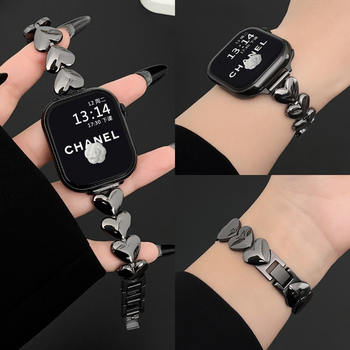 华为fit5手表带金属爱心链psnld