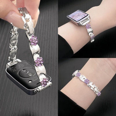 云顶适用华为手环丝绒花朵女表链