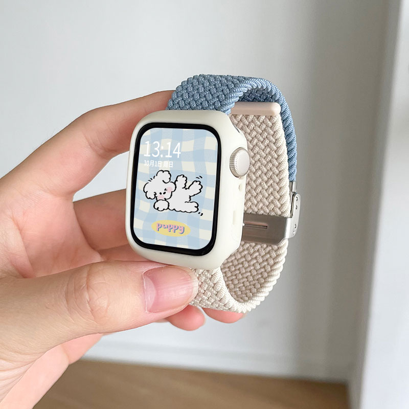 适用apple watchS9新款拼色编织卡扣表带苹果手表iwatchS8/7/6/5/4双色编织se腕带ultra2秋冬替换带云顶创想 智能设备 智能手表手环表带/腕带 原图主图