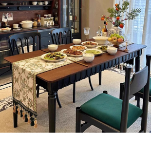 法式复古实木餐桌椅组合中古风岛台长方形美式饭桌餐厅家用方桌子