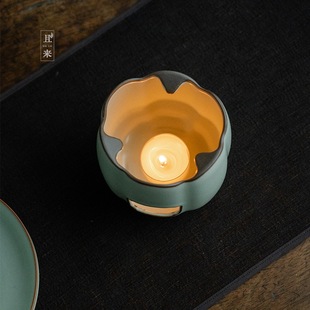 围炉煮茶 汝窑开片温茶炉家用室内蜡烛加热底座暖茶煮茶炉中式