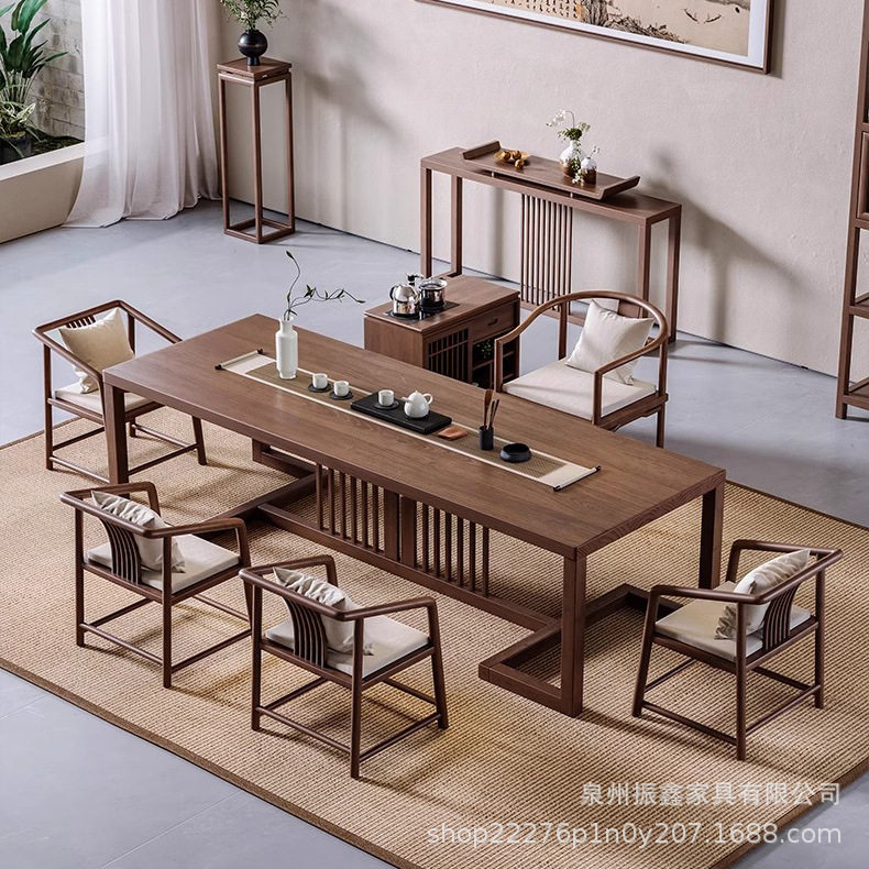 新中式实木茶桌全套家用大板茶台办公室原木茶桌椅客厅禅意泡茶