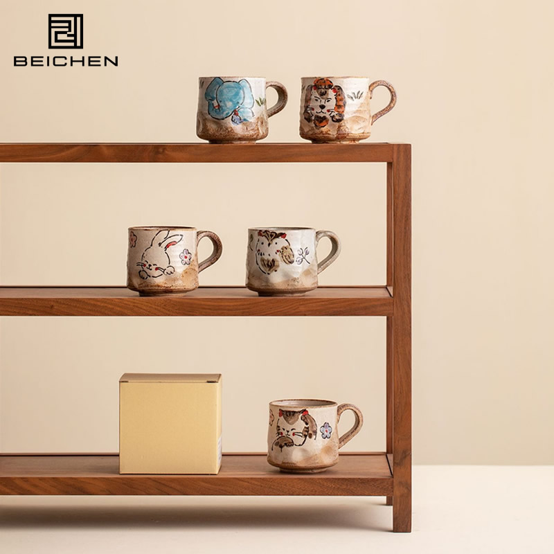 北辰196B/日本进口濑户烧灶师窑日式可爱小动物马克杯陶瓷咖啡杯