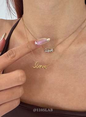 1105lab欧美高级精致辣妹love字母ins微镶超闪金色项链叠戴锁骨链