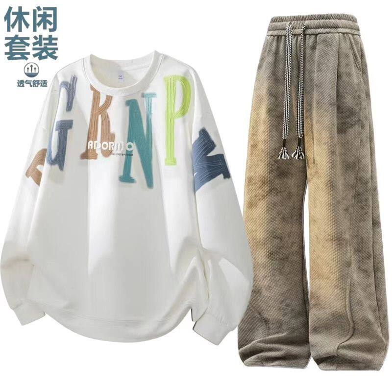 春秋潮流男装美式帅气时尚青少年长裤运动圆领休闲卫衣套装两件套