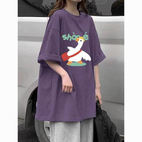 100%纯棉夏季紫色新款短