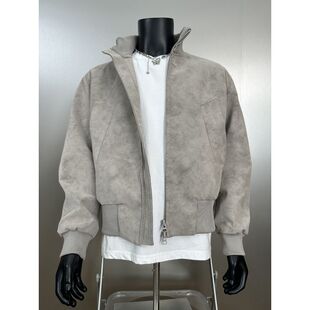 cleanfit硬汉扎染皮衣外套男款春季美式机车棒球服短款立领皮夹克