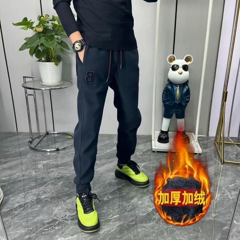 女春秋冬季潮牌运动休闲裤男加绒束脚卫裤弹力字母刺绣哈伦裤子