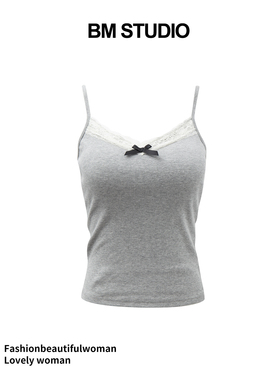 Brandygirl新款bm吊带背心蝴蝶结蕾丝胸垫修身显瘦百搭内穿上衣女