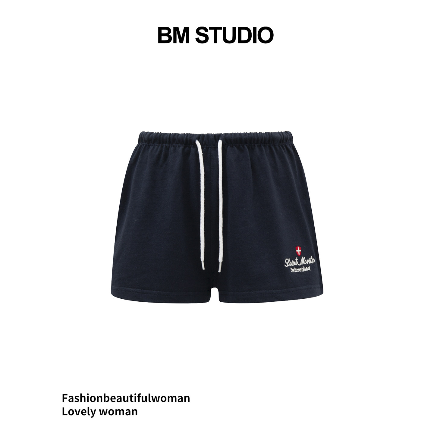 Brandygirl新款bm短裤瑞士字母刺绣松紧腰宽松显瘦百搭运动短裤女,女装/女士精品,短裤,淘宝优惠券,粉丝福利购,淘宝优惠卷