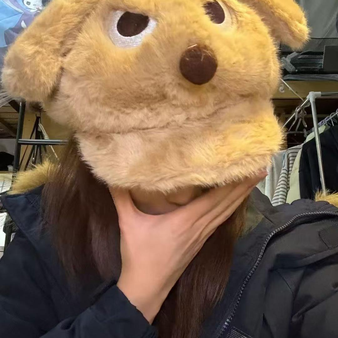 愤怒小狗毛绒耳朵可爱卡通鸭舌帽子学生冬季毛茸茸保暖大版棒球帽