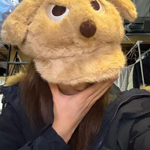愤怒小狗毛绒耳朵可爱卡通鸭舌帽子学生冬季毛茸茸保暖大版棒球帽