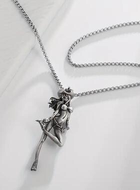 复古玫瑰十字架钉项链女轻奢小众设计个性毛衣链配饰挂件潮男