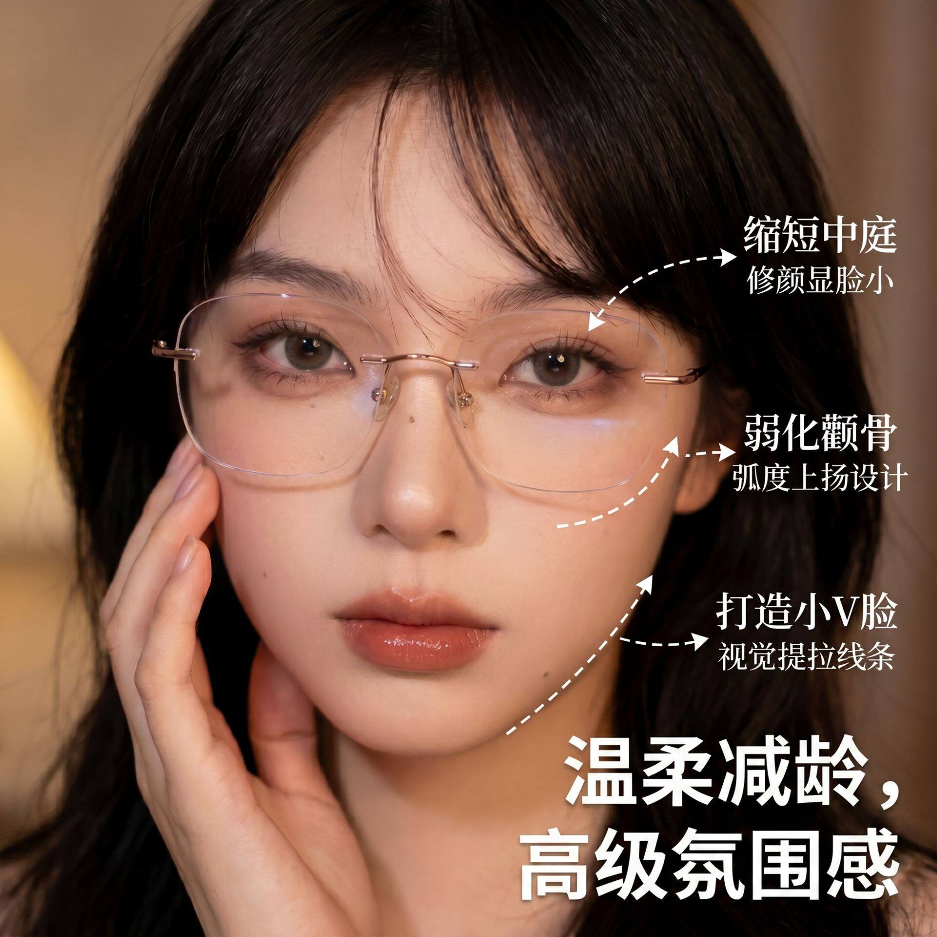 同款无边框防蓝光近视眼镜女士竹节镜腿超轻纯钛眼镜框中大脸极简