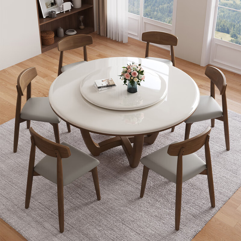 意星皇白冰玉大理石圆桌餐桌