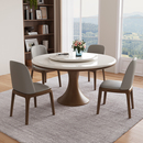 圆形白冰玉大理石实木餐桌圆桌带转盘家用高档中古北欧风新款 饭桌