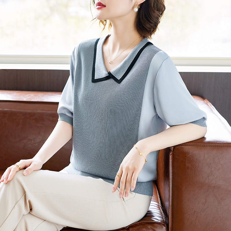母亲节妈妈夏装洋气针织短袖小衫2025新款中老年女冰丝T恤上衣服