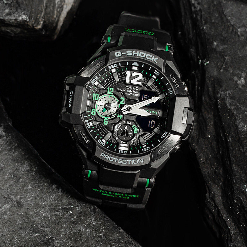 卡西欧g-shock 航空双显时尚潮流运动防水电子手表男表ga-1100