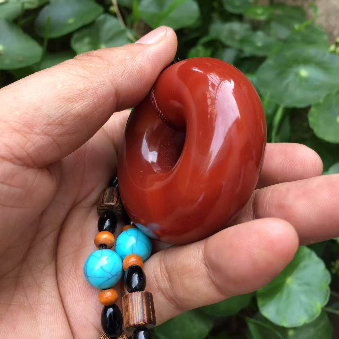 天然红玛瑙平安扣手把件加厚平安玉环转运挂件高档配饰文玩把玩物