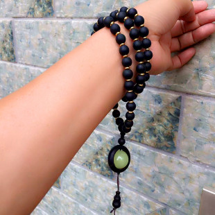 越南沉香木佛珠手链10毫米圆珠黑老料香木多圈手串男女夜明珠项链