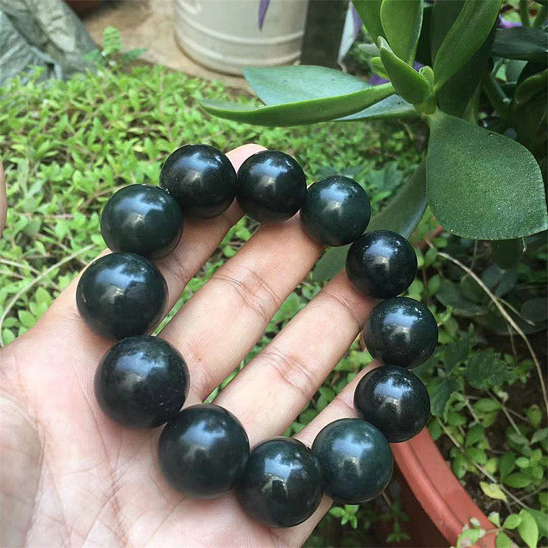 新疆和田玉手串青玉手链天然玉石男女民族风塔青玉佛珠18mm带证书